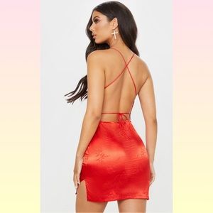 NEW PLT Red Satin Oriental Mixed Print Mini Dress